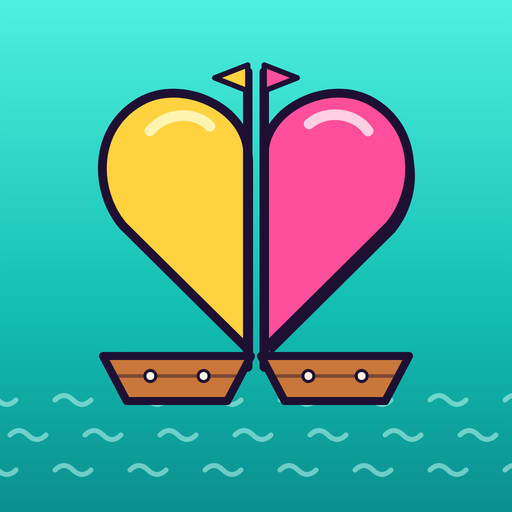 Two Ships app icon: a yellow sail and a pink sail forming one heart